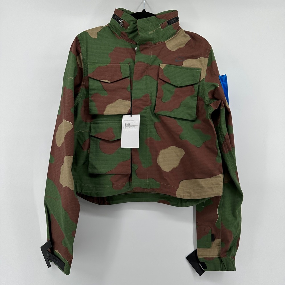 Nike x Off-White Womens Camo Jacket Cropped Utility Green Brown BV8039-326 S